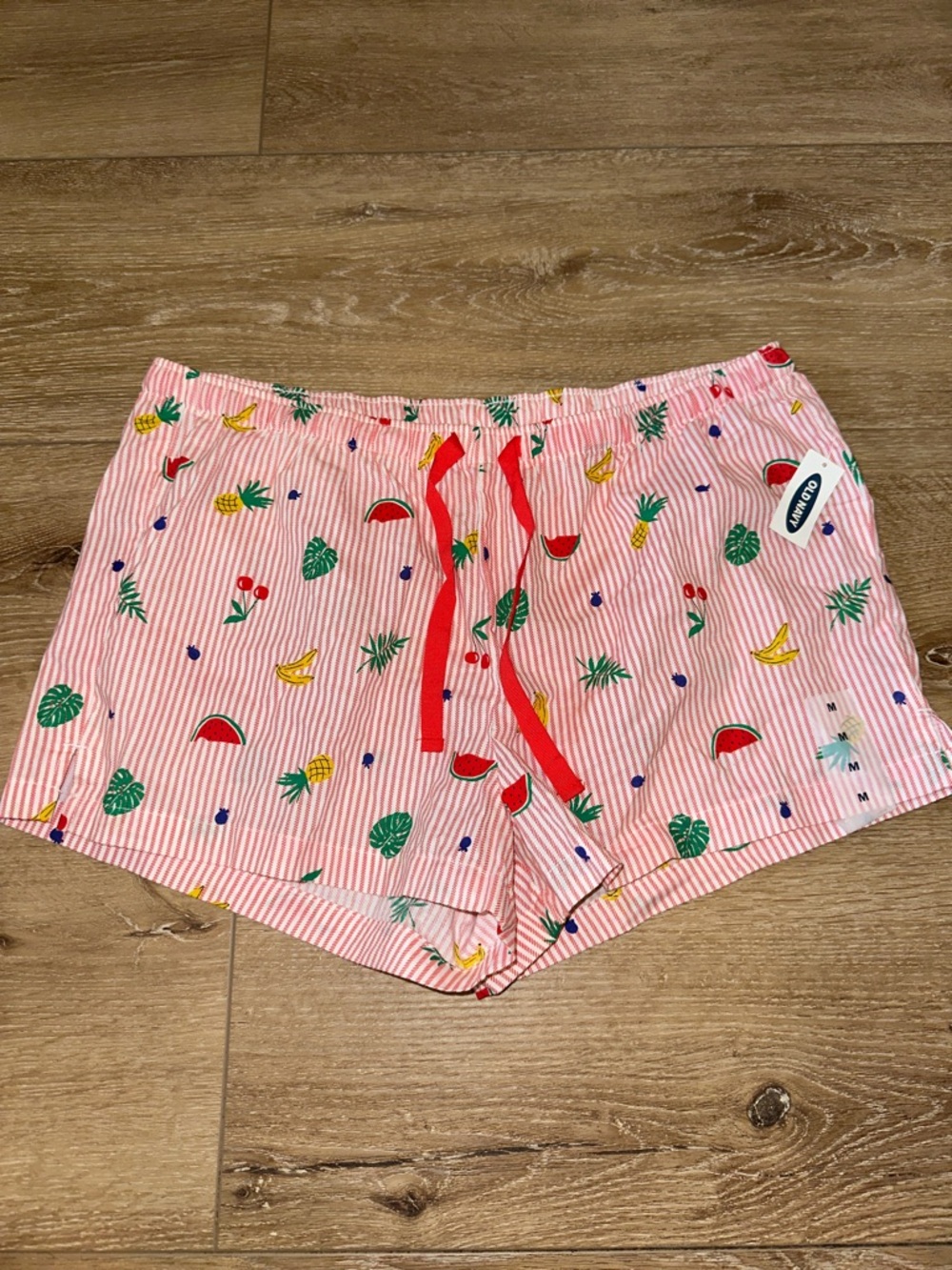 Old Navy Red and White Striped Fruit-Print Lounge Shorts NWT Size Med